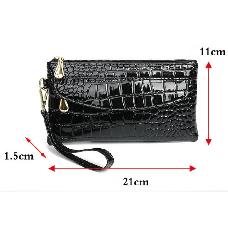 Sacola de couro jacaré para mulheres, carteiras longas duplas, carteira com zíper duplo, bolsa de embreagem feminina, bolsa design crocodilo