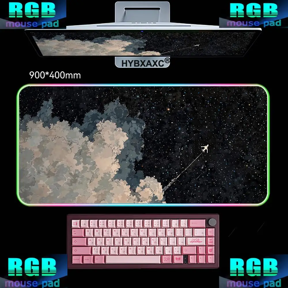 HYBXAXC Mouse Pads RGB Gaming Mouse Pad Desk Mat HD Gamer Large LED Light XXL Starry Sky Abstract Art RGB Mouse Pad 90X40CM