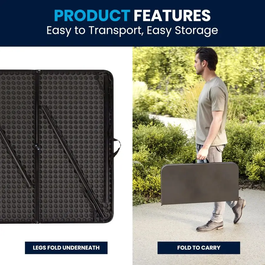 

Складной пластиковый стол Dunham 2.83 Square с ручкой для переноски, двухсекционный банкетный стол для мероприятий в помещении и на улице, темно-серый