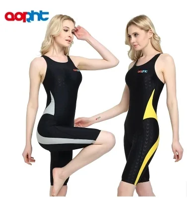 Women Knee Length Professional Quick-Dry Water Sports Outdoor Bathing SwimSuit One Piece Competitive Beach Surfing SwimWear