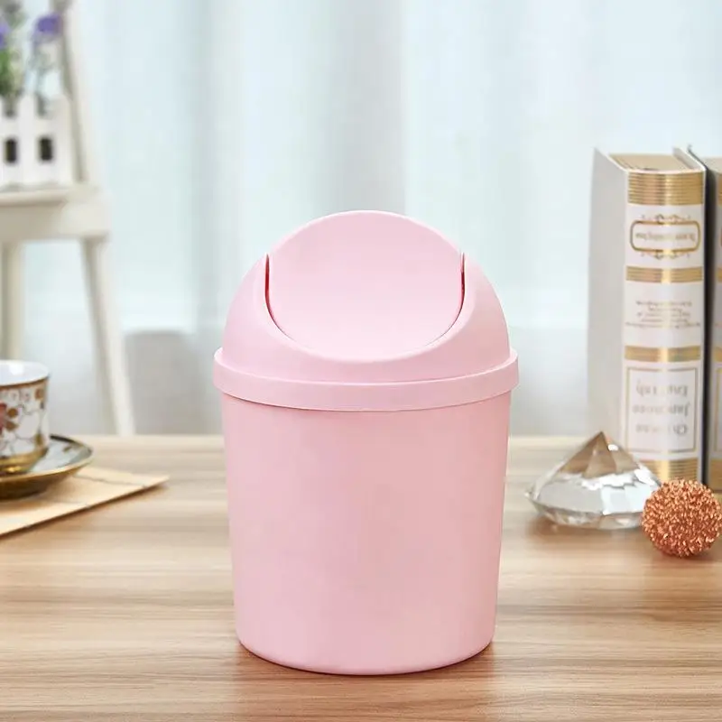 Mini Desktop Bin Small Trash Can Tube with Cover Bedroom Trash Can Garbage Can Clean Workspace Storage Box Home Desk