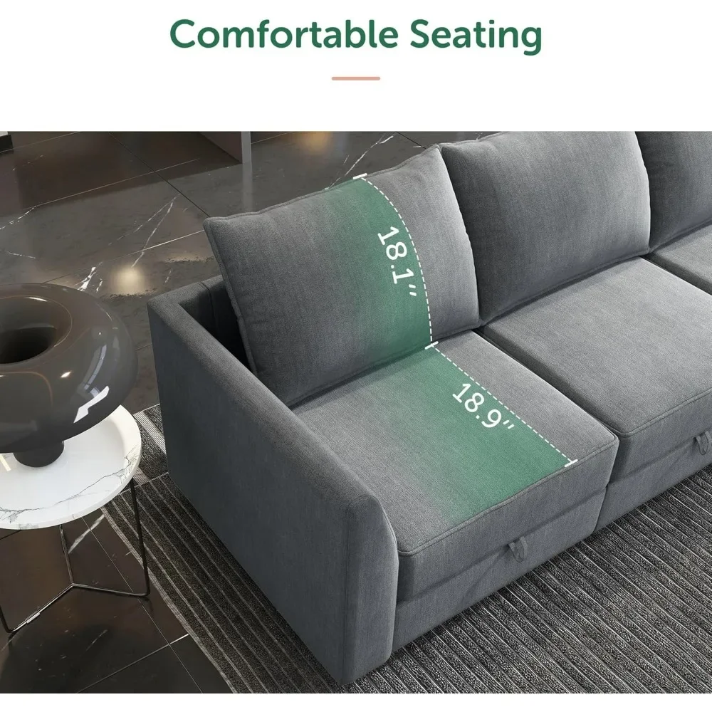 Modular Sectional Couch with Reversible Chaise L-Shape Sofa 4-Seat Corner Couch Modular Sofa with Storage Seat