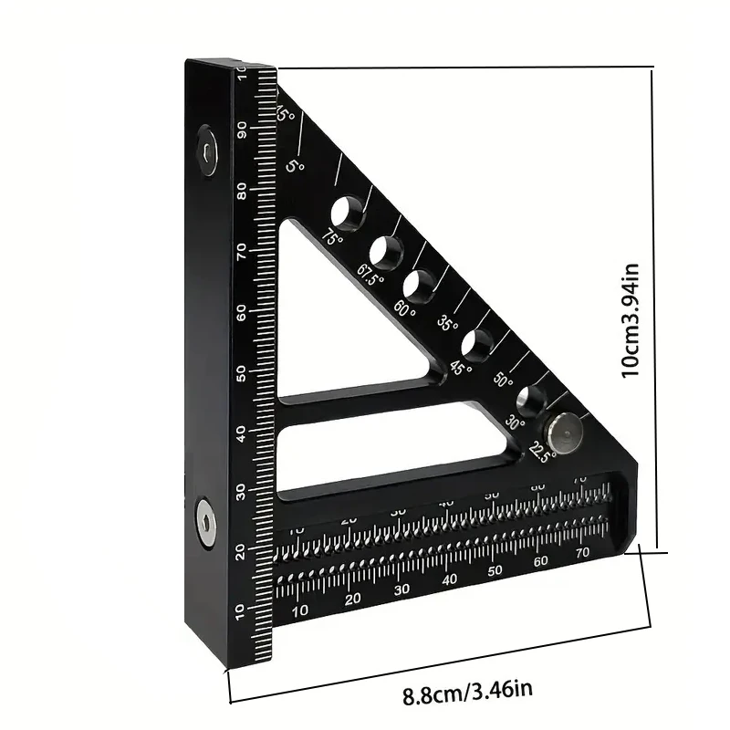 Imagem -02 - Multi-angle Woodworking Praça Transferidor Liga de Alumínio Medindo Régua Pinos Passador Miter Triângulo Régua 22.5 45 90 Graus 3d