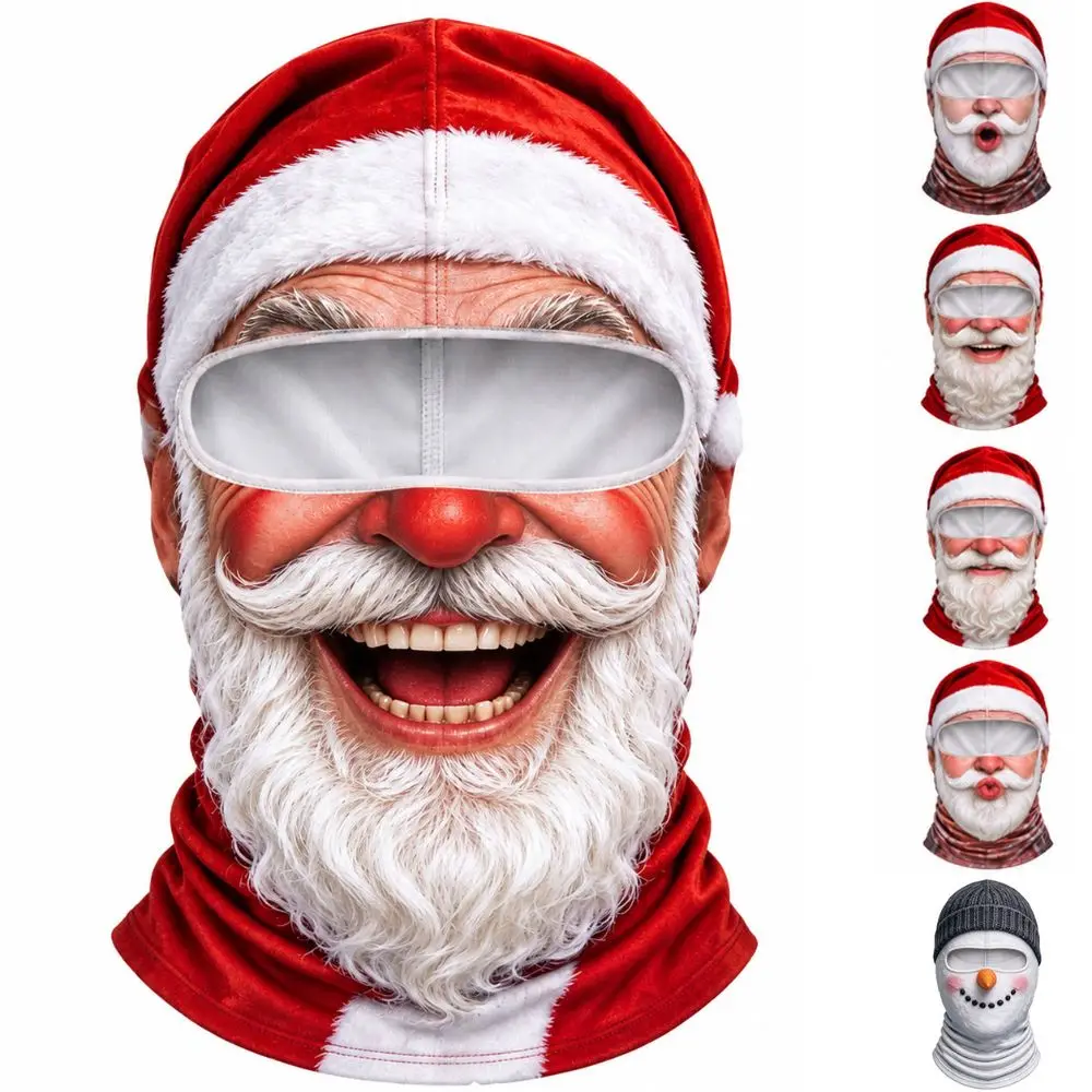3D Face Printed Christmas Face Mask Breathable Eye Hole Full Coverage Winter Mask Cover Stretch Elastic Funny Ski Mask