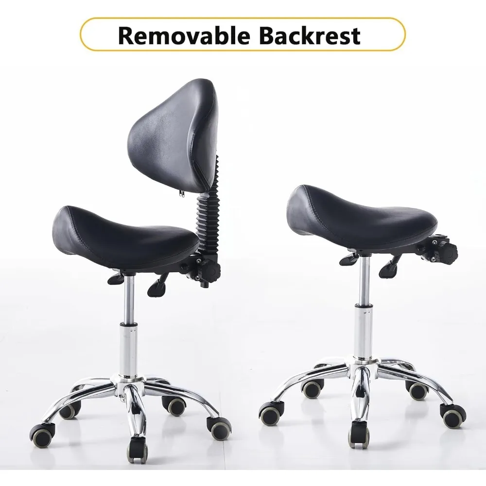 Saddle stool chair, ergonomic rolling chair, nail art, tattoo artist, dental clinic, massage, adjustable hydraulic chair (black)