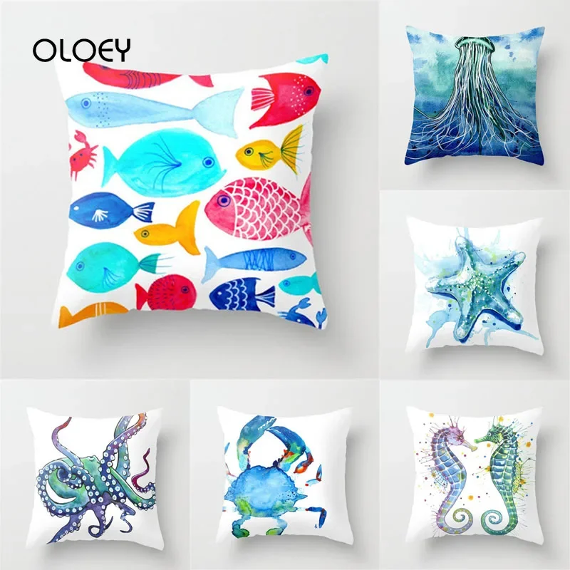 Aquatic Animal Polyester Pillowcase Square Pillowcase Home Creative Pillowcase Home Bedroom Decoration 45 * 45cm