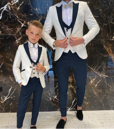 2023 Wedding Suit Groom White Floral Tuxedo Slim Fit Men Prom Suit Full Gentleman Costume 3 Pieces (Jacket+Vest+Pants)