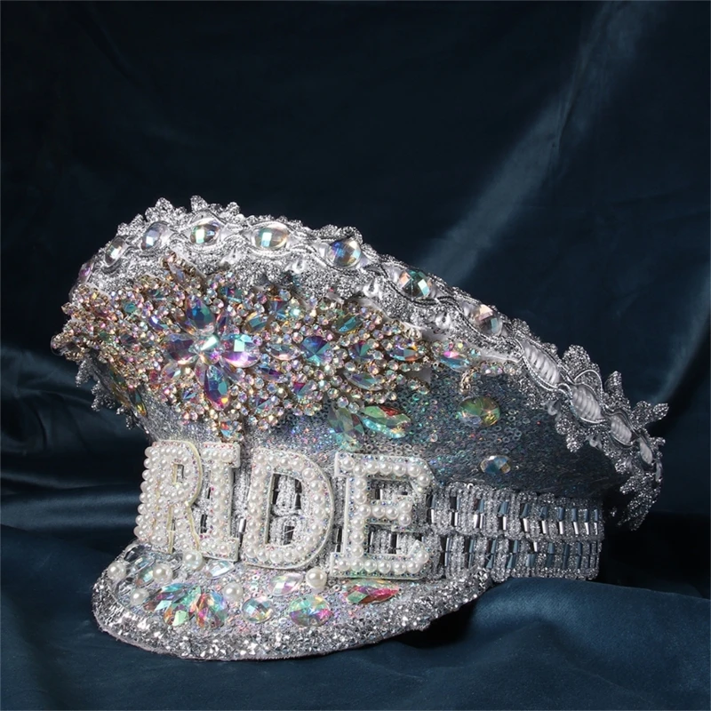 Crystals Captain Hat Hat for Bachelorette Party Stage Dancing Drop shipping