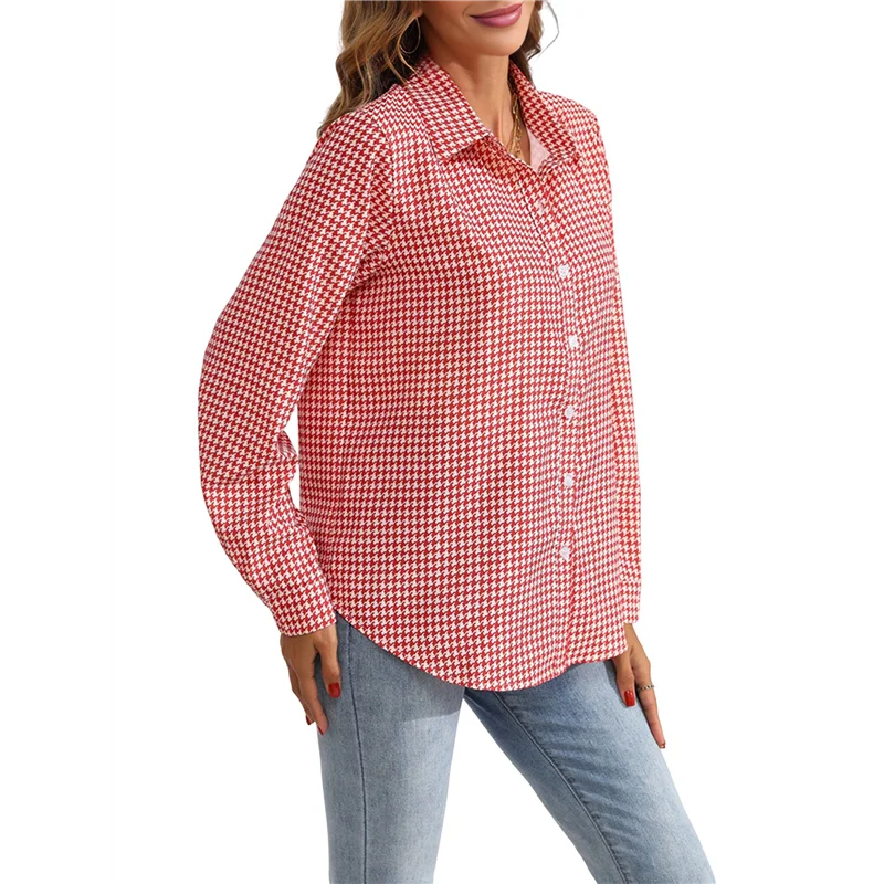 

ASDS-Womens Button Down Shirts Casual Long Sleeve Plaid Graphic Shirts Trendy Collared Loose Blouse Tops