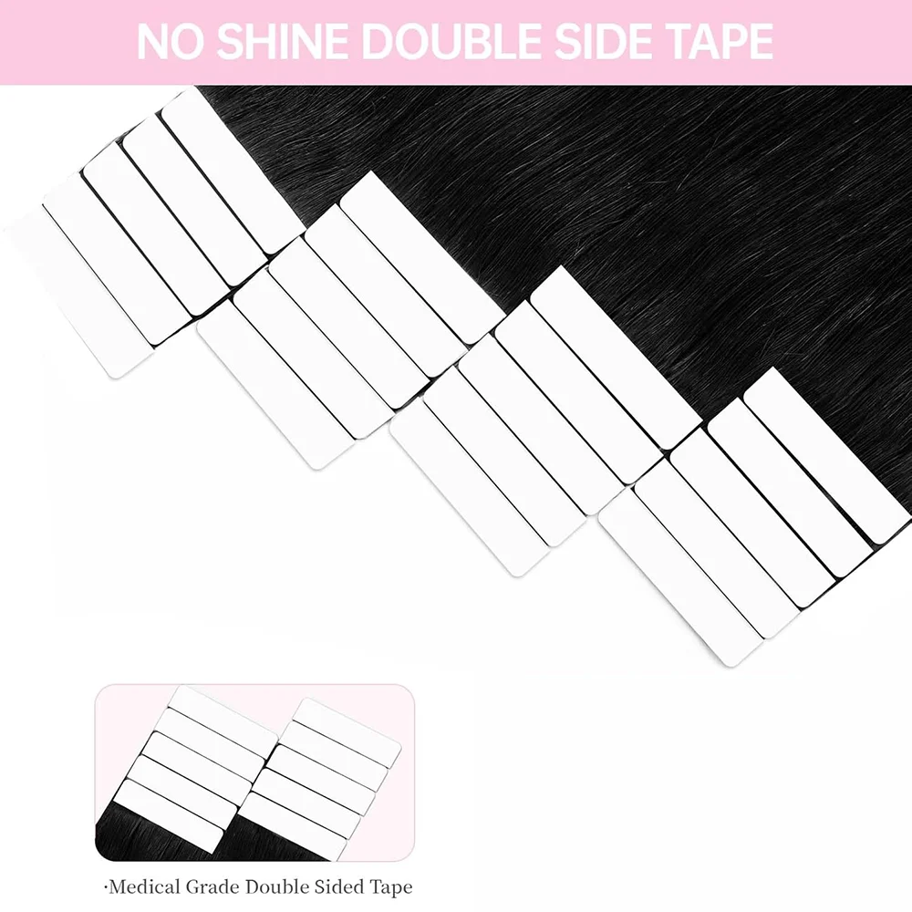 Tape in Hair Extensions Straight Brazilian Adhesive Invisible Tape in Extensions Human Hair 16-26 Inch For Women Natural Black