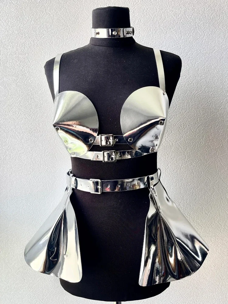 Soutien-gorge à Bretelles en cuir Pu pour femmes, Костюм пространства, chanteur, Косплей, bretelles spatiales gothiques à volants