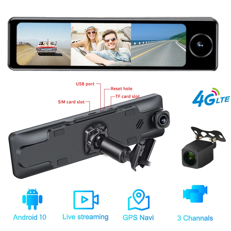 Bluavido 4G Android 10 Car Mirror Dashcam 3 Cameras GPS ADAS BSD 2G RAM+32G ROM FHD 1080P Video Recorder 24H Parking Monitor DVR