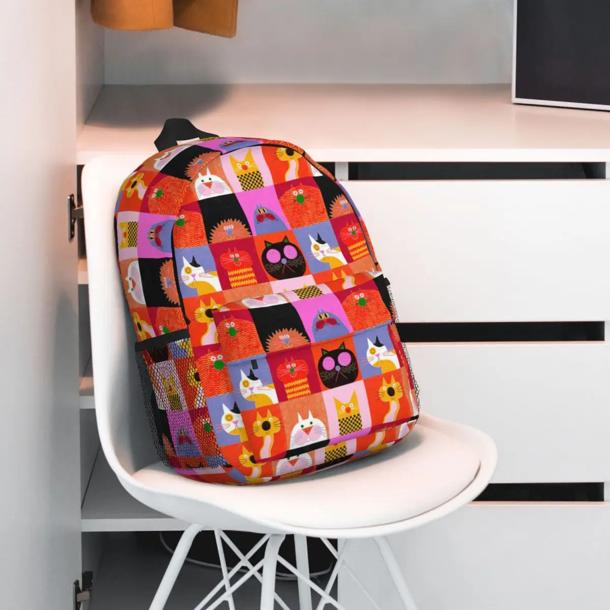 

Adorable Cat Pink Grid Pattern Backpack Student BookBag Children School Bag Computer Shoulder Bags for Men Women