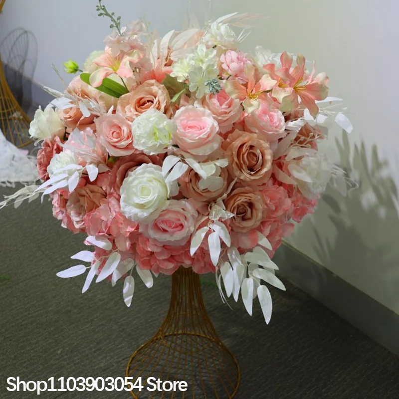 Gelbe Rose Sonnenblume Grünpflanzen Künstliche Tischdekorationen Blumenball Rasen Hochzeitsempfang Dekoration Event Bankett Party Requisiten – Detail 4