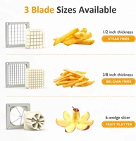 Commercial French Fry Cutter, Heavy Duty Potato Slicer With 3 Blades (1/2", 3/8", 6-Wedge), Stainless Steel Vegetable Chopper 6