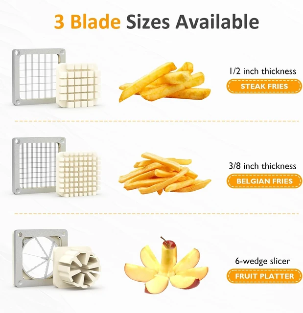 Commercial French Fry Cutter, Heavy Duty Potato Slicer With 3 Blades (1/2", 3/8", 6-Wedge), Stainless Steel Vegetable Chopper 6
