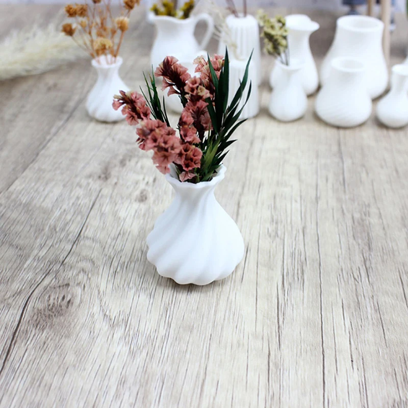 7 pièces/ensemble maison de poupée Miniature blanc Art Vases poupée maison fleur Arrangement décor poupées maison scène artisanat modèle ornements-jouet
