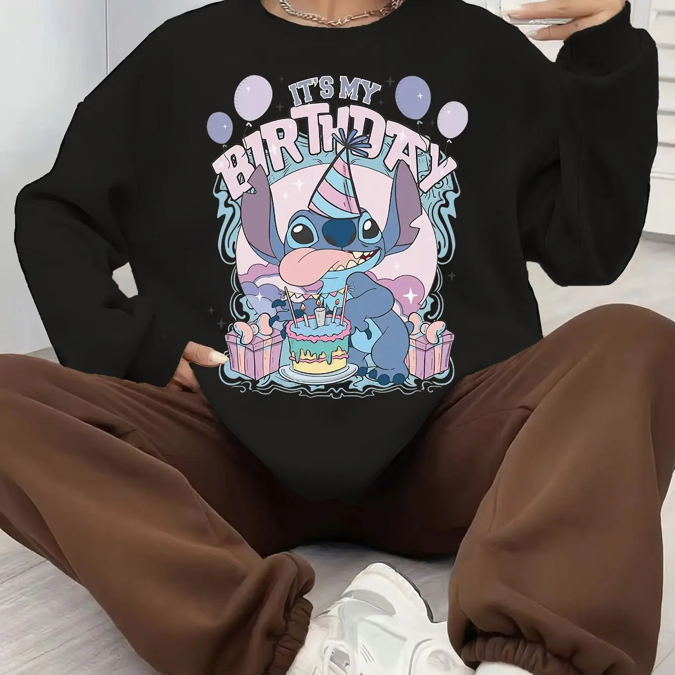 

Women's Disney Stitch Pullover Sweater Fashion Oversized Streetwear Unisex Crew Neck Sweater Autumn Winter Fleece Casual