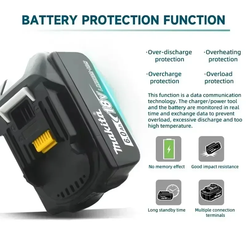 Makita 18V Battery BL1860B BL1850B BL1840B BL1830B BL1820B Rechargeable Battery, Used for Makita 18V Electric Tool Battery