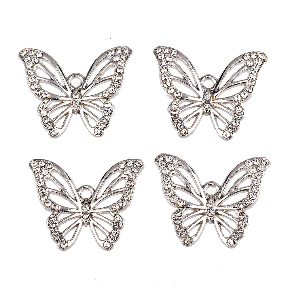 10Pcs Fashion Golden Butterfly Alloy Metal Charms For DIY Bracelet Necklace Jewelry Making Rhinestone Pendant Necklace Gifts