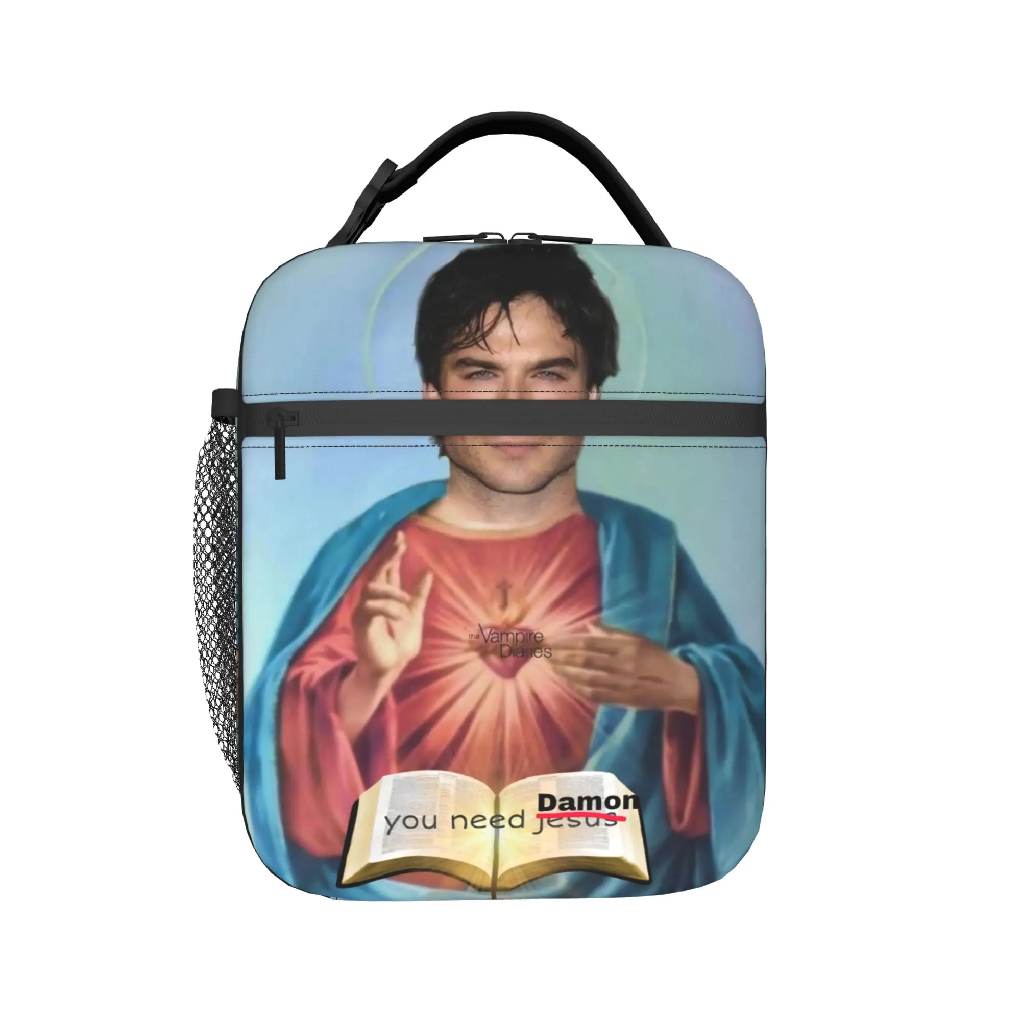 The Vampire Diaries Resuable Movie Lunch Bag Damon Salvatore Leisure Lunch Box For Women School Cooler Bag Tote Food Bags