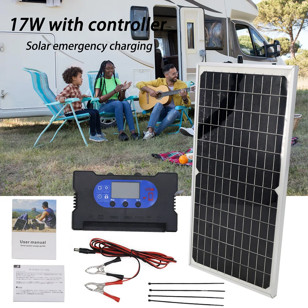 

17W Monocrystalline Solar Panel for Battery Charging Multiple Voltage Outputs and Waterproof Design for Safety