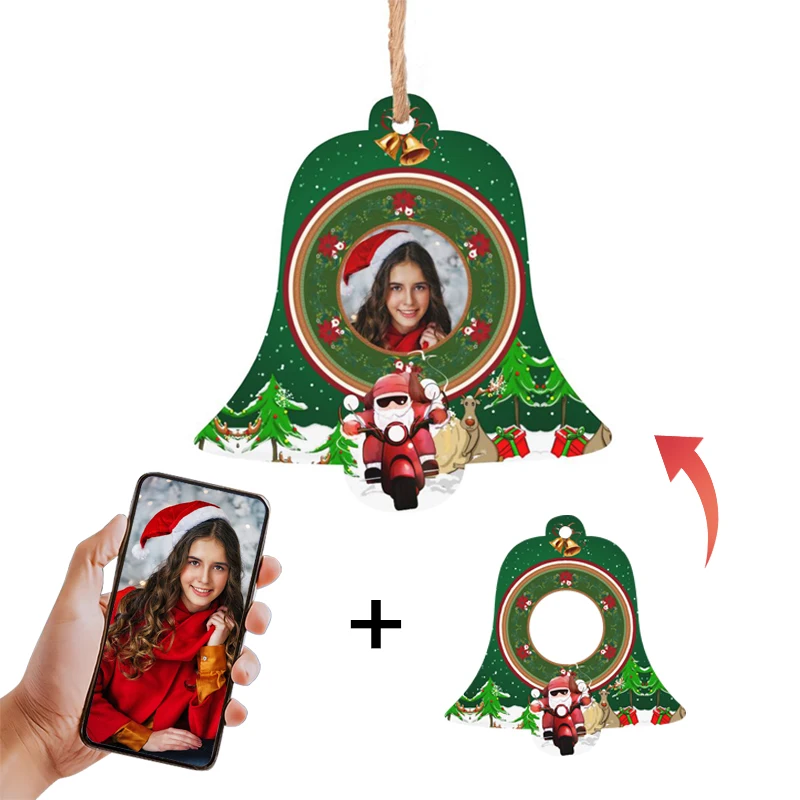 Personalized photo decoration custom bell wooden pendant decorations holiday party DIY gifts, Christmas party decorations