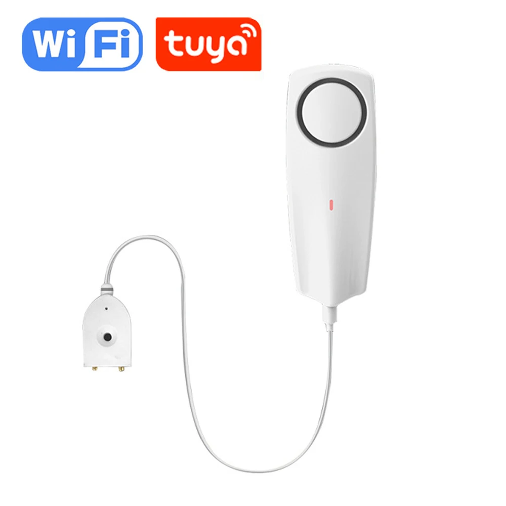 Tuya WIFI Water Leak Sensor 3.5mm Jack 2m Sensor Cable Built-in Rechargeable Battery 80dB Alarm Sound App Real Time Monitoring