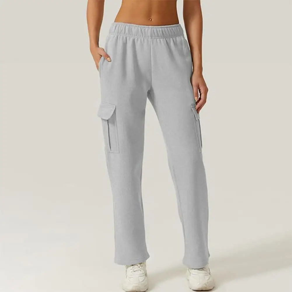 Damen hose hohe elastische Taille locker breites Bein einfarbig Multi Taschen weich atmungsaktiv gerade gerade in voller Länge Dame lange Hose