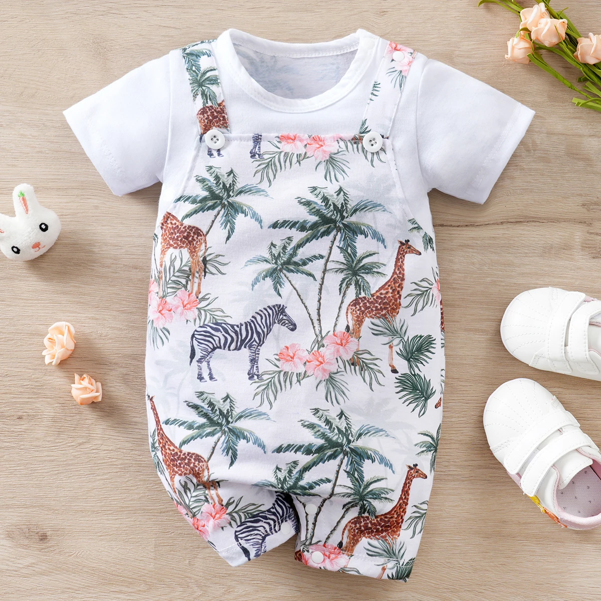 IURNXB Adorable Baby Romper Jungle Buddie One Piece Bodysuit Soft Infant Short Sleeve Animal Pattern Play and Casual Wear 0-18M