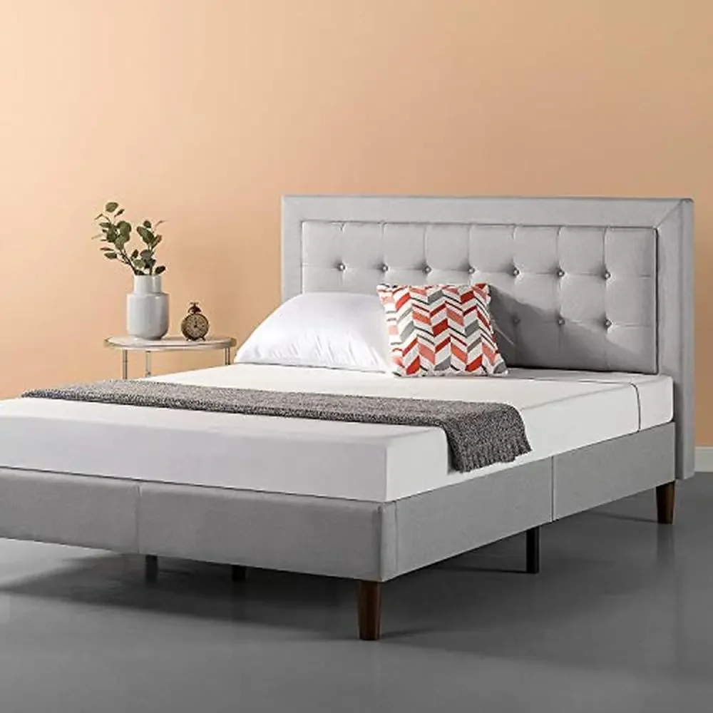 Upholstered Platform Bed Wood Slat Support Queen Size No Box Spring Needed Easy Assembly Dachelle Timeless Design 700lbs Max