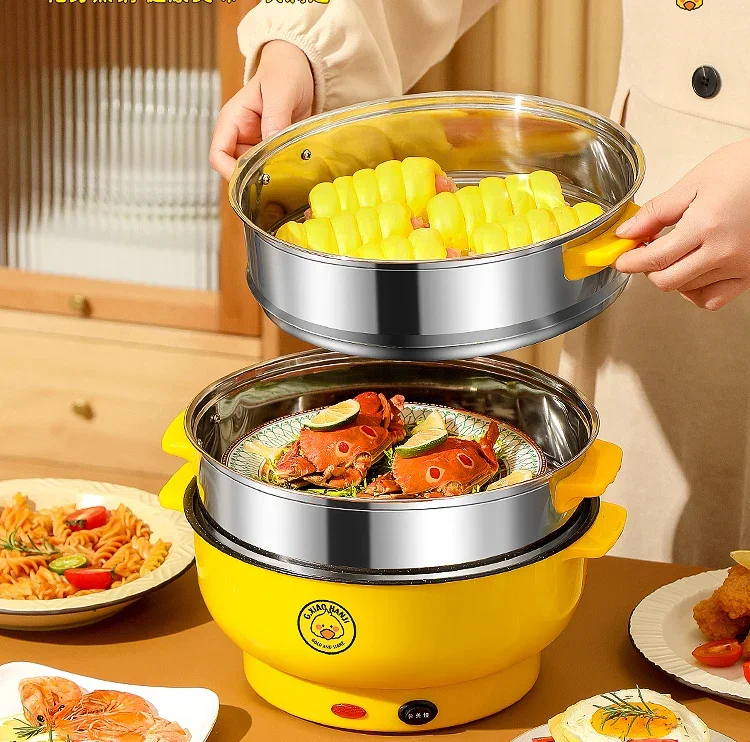 220V Multifunctional Electric Cooker Mini Pot for Dorm Home Use with Frying Steaming Boiling