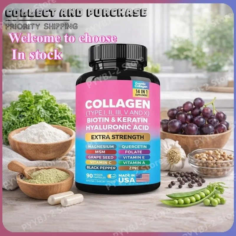 

Капсулы с коллагеновым комплексом, содержащие витамины, биотин и гиалуроновую кислоту, обеспечивают эластичность кожи и питание, 90 капсул.