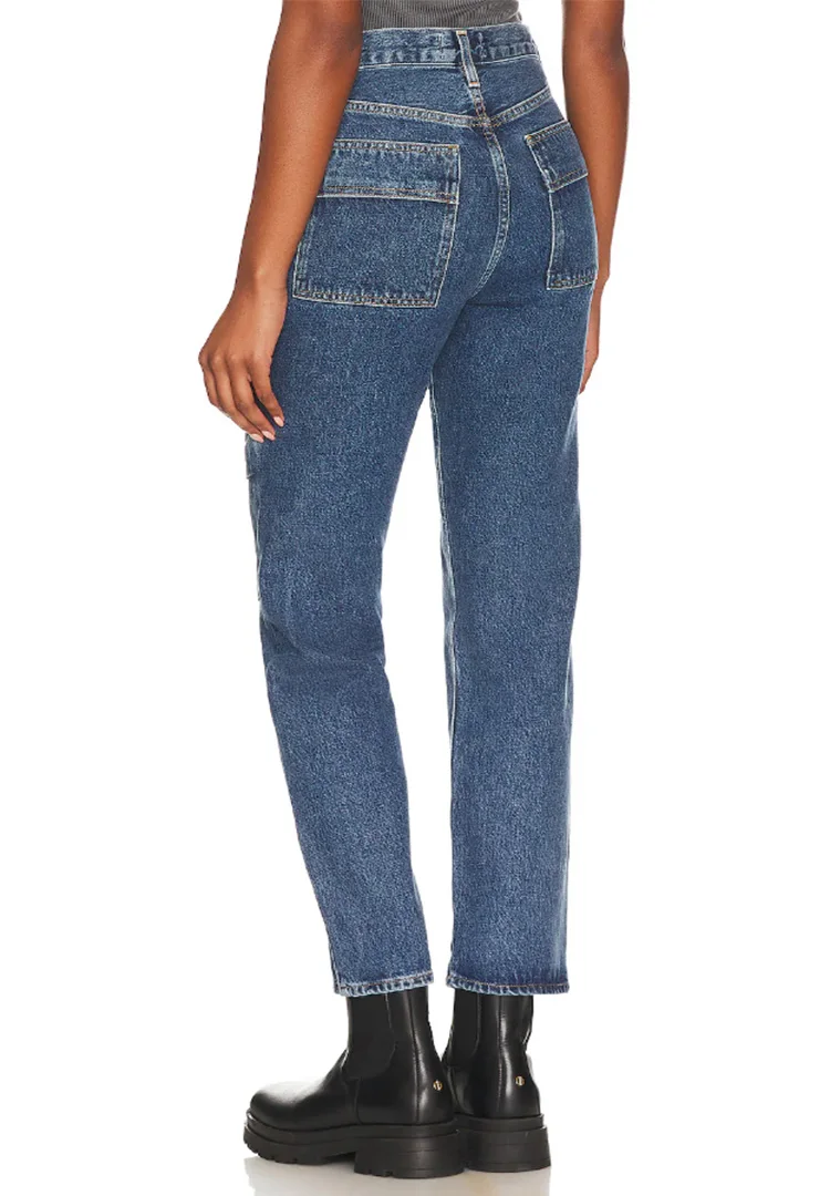 Damesmode wassen nostalgisch blauw grote zak lage stretch slanke casual comfortabele knapperige jeans