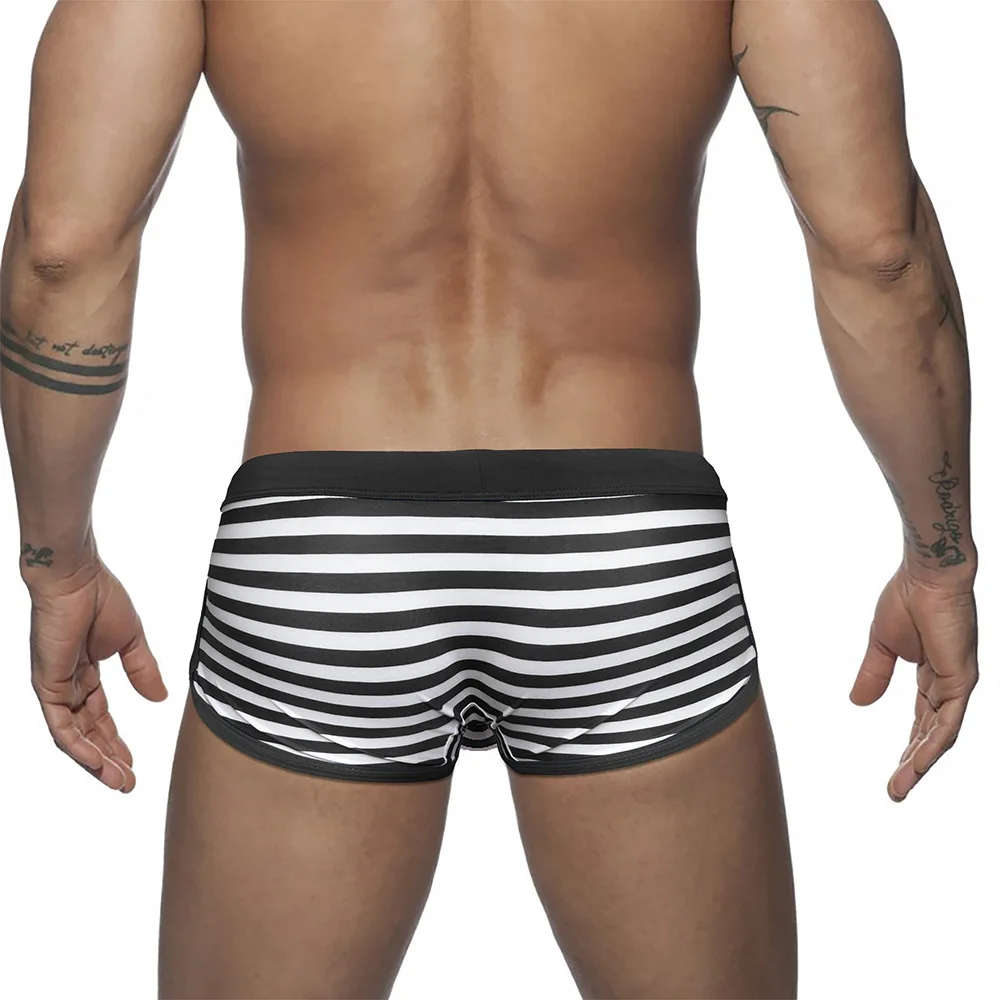 Men's Sexy Flat Cornered Swimming Trunks Striped Side Opening Beach Quick Drying Breathable Swimming Trunks