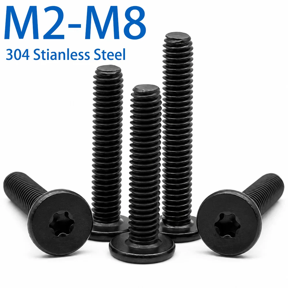 Black 304 Stainless Steel Torx Six Lobe Low Profile Wafer Head Screws Thin Head No Pin M2-M8