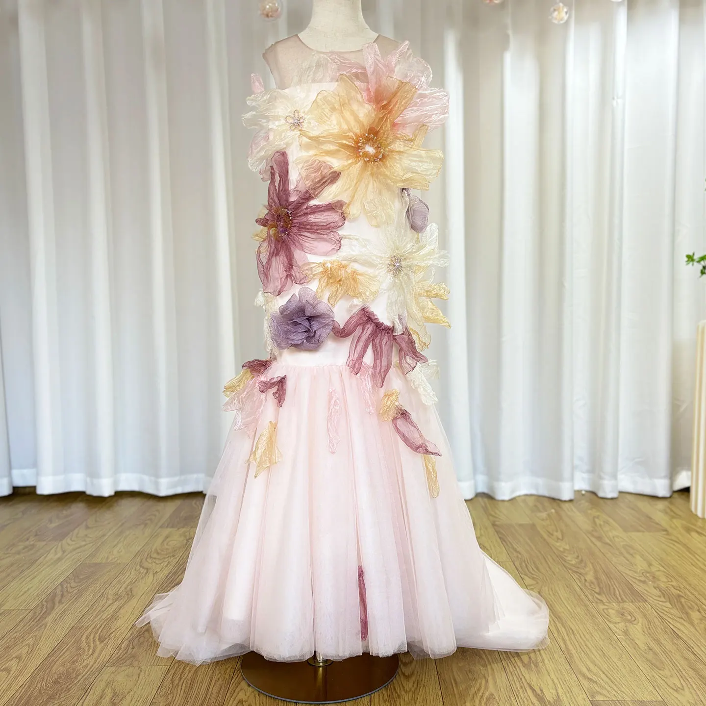 

Jill Wish Luxury Pink Handmade Flowers Flower Girl Dress Crystal Pearls Mermaid Kids Birthday Wedding Party Pageant Gown J001