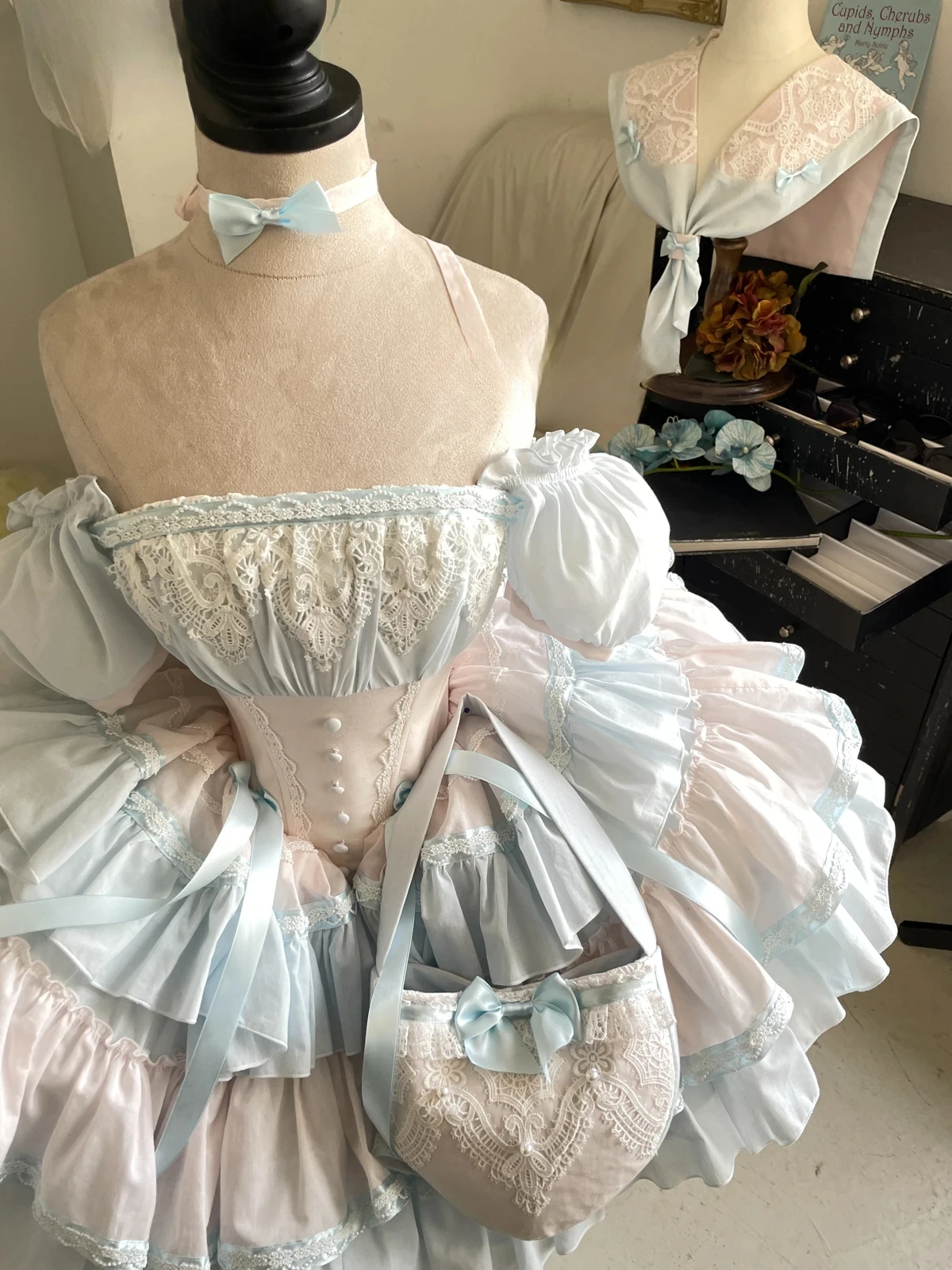 

Lolita Style Women's Sweet Sail Collar Bow Tie Sleeveless Princess Dresses 2025 Spring Elegant Girls Short Puffy Dress Blue