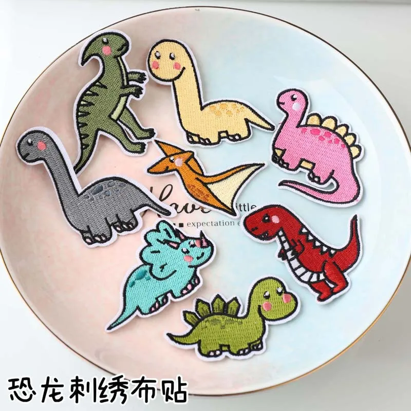 8pcs Dinosaur Animal Iron Patches For Clothing Kids Embroidered On Cute Anime Lot Sets Mixed Jackets Sew Diy Pack Bulk Wholesale