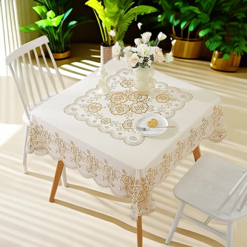 

Square No-clean Tablecloth Tables Cover PVC Embroidered Lace Tablecloth Soft Waterproof Table Cloth Household Table Mat