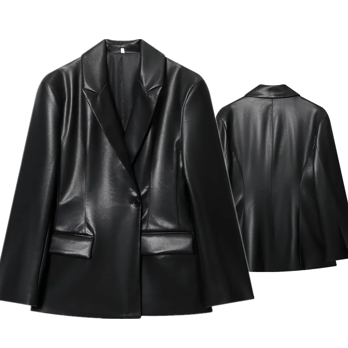 

Dave&Di Французская модная женская минималистичная винтажная черная кожаная куртка Свободное облегающее пальто Женская куртка Одежда Топы Блейзер Женский