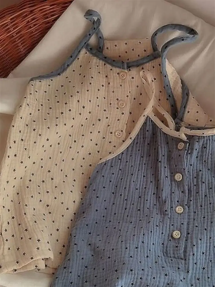 

Cute Loose Cotton Onesie with Strap Star Print for Kids Summer Faionable Forest System Rer Swimwear Fly Matching