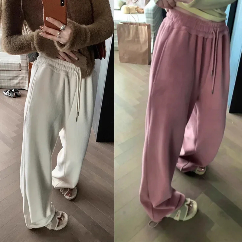 VersatileSlimming Women's Casual Trousers Elastic Waist Winter Lace-Up Peloton Fleece Pants Casual Style Thirteen Lines