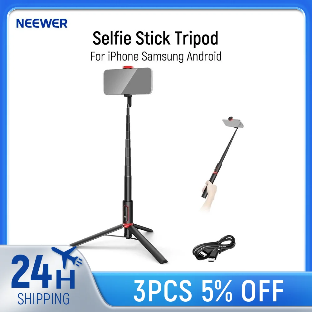 NEEWER Basics PA991 Selfie Stick Tripod For iPhone Samsung Android, 57.9 Inch Metal Portable Lightweight Travel Phone Stand