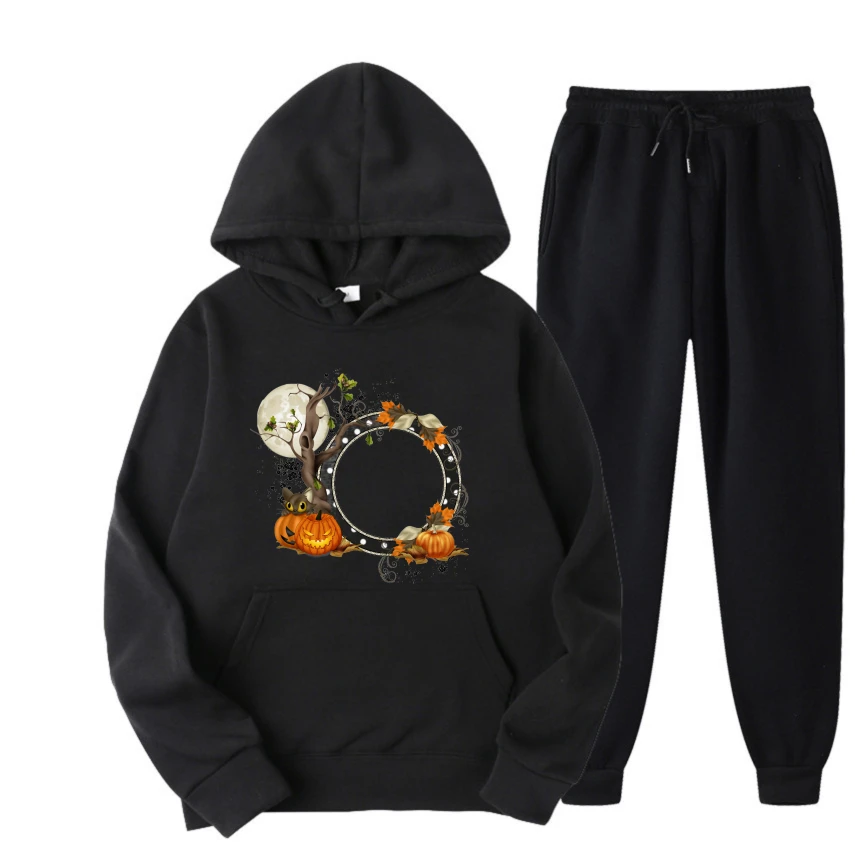 

2025 Pumpkin collar doodle print suits Spring And Autumn Man Hoodie Sweatshirts Casual Comfortable Trendy Mens Wear anime suits