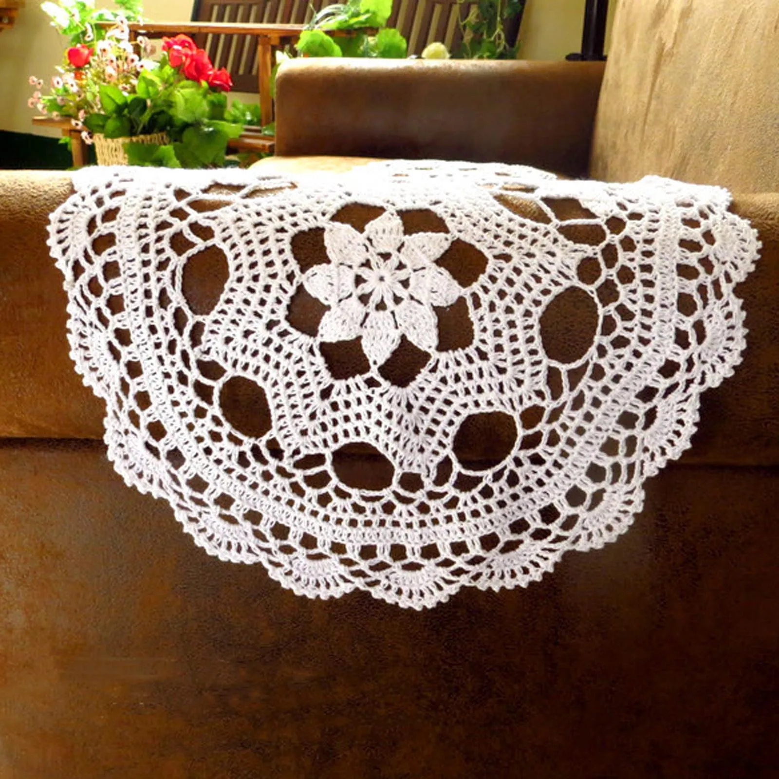 BomHCS-Doilies ovalados hechos a mano, tapetes de encaje de flores de melocotón de ganchillo, cubierta de decoración de sofá, manteles individuales de mesa, almohadillas de florero, tapetes