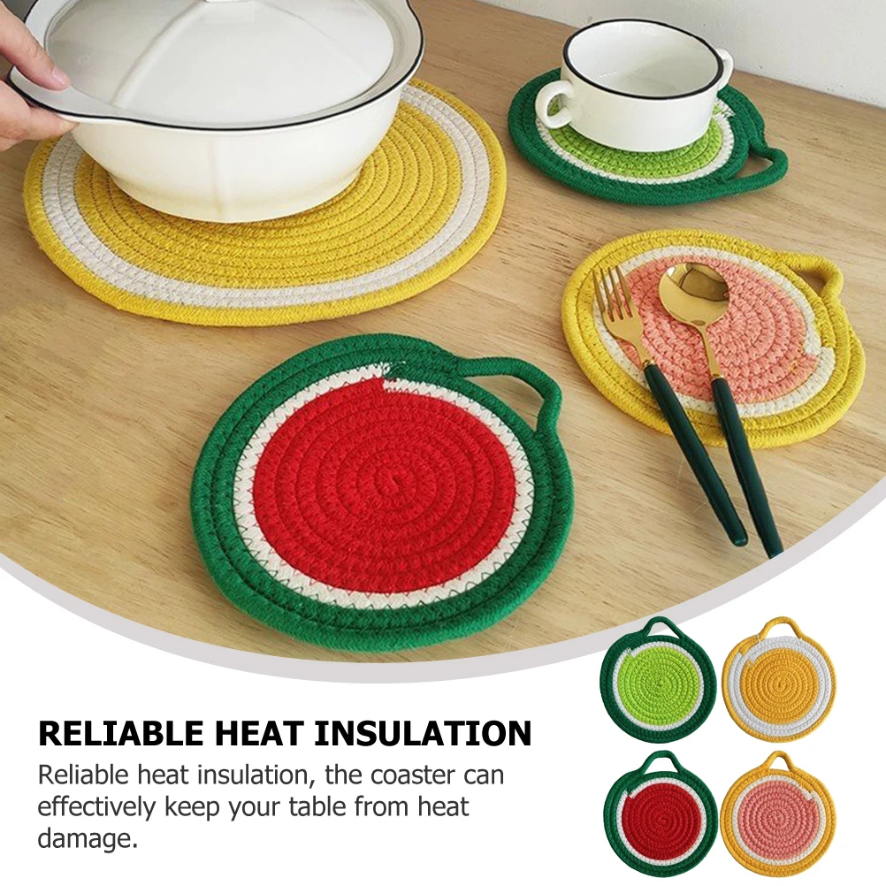 

4pcs Fruit Coasters Round 18cm Cotton Woven Absorbent Heat Insulation Table Decor Placemat Drink Coasters Braided Mats