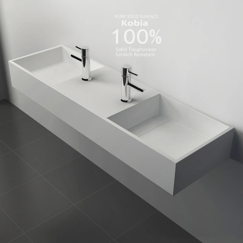 

Double Trough Wash Basin Stone Bathroom Solid Surface Cleaning Resin Countertop Sinks