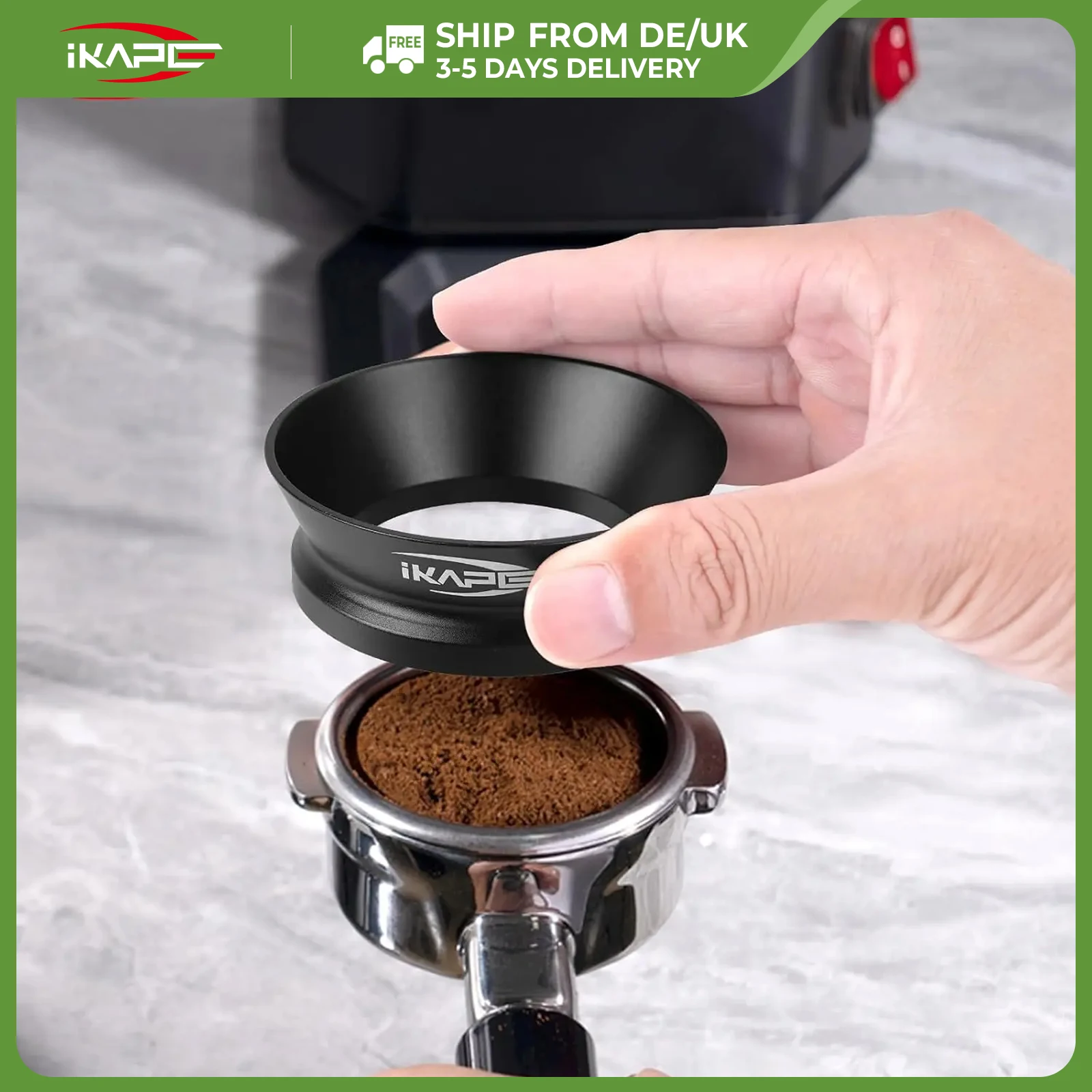 IKAPE Espresso Magnetischer Dosiertrichter, Passend für 51mm, 54mm, 58mm Bodenlose Siebträger mit Starker Magnetkraft (Schwarz/Silber)