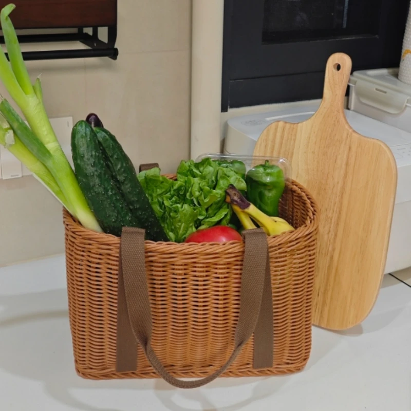 Large Handwoven Storage Basket for Shopping, Outdoor Use with Lid As Gift, Shelf Baskets Storage Baskets view 3